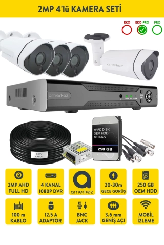 2MP AHD 4'lü Kamera Seti Dış Ortam Eksiksiz Full Set UX4
