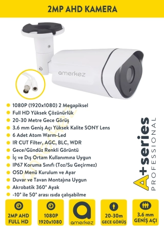 2MP AHD 4'lü Kamera Seti Dış Ortam Eksiksiz Full Set UX4