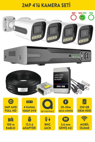 2MP AHD 4'lü Kamera Seti Dış Ortam Eksiksiz Full Set ZX1