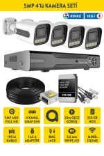 5MP AHD 4'lü Kamera Sesli ve Gece Renkli Seti Dış Ortam Eksiksiz Full Set ZX1 fotoğraf-1