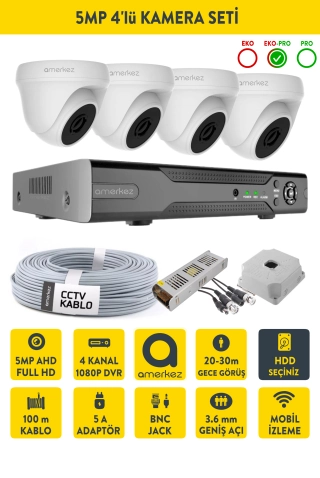 5MP AHD 4'lü Dome Kamera Seti İç Ortam Eksiksiz Full Set DX1