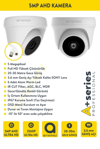 5MP AHD 4'lü Dome Kamera Seti İç Ortam Eksiksiz Full Set DX1