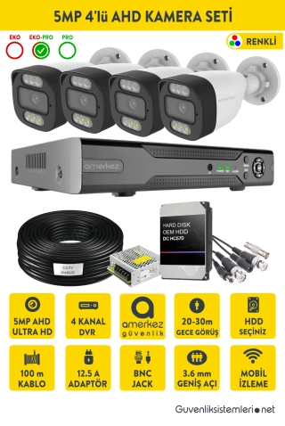 5MP AHD Renkli 4 Kameralı AHD Full Hazır Set | AHD-1006-4