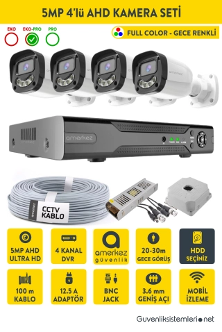 5MP AHD Gece Renkli Full Color 4 Kameralı AHD Full Hazır Set | AHD-1007-4