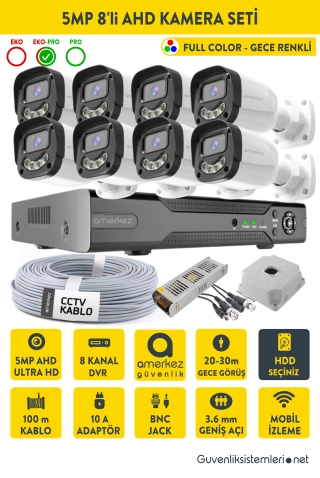 5MP AHD Gece Renkli Full Color 8 Kameralı AHD Full Hazır Set | AHD-1007-8