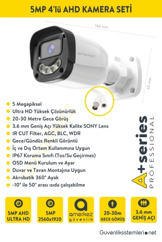 5MP AHD Gece Renkli Full Color 4 Kameralı AHD Full Hazır Set | AHD-1007-4