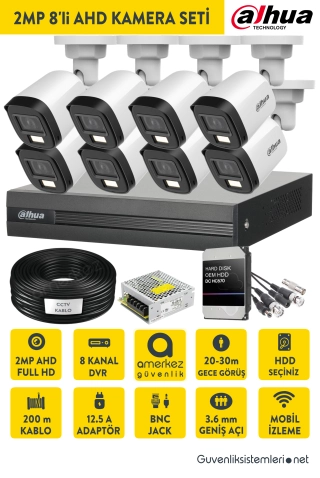 Dahua 2MP 8 Kameralı AHD Full Set DH-HAC-B1A21P-U.XVR1B08-I