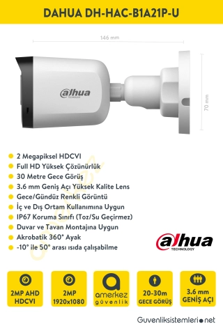 Dahua 2MP 8 Kameralı AHD Full Set DH-HAC-B1A21P-U.XVR1B08-I