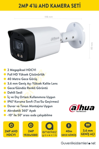 Dahua 2MP 8 Kameralı Sesli ve Renkli Gece Görüş AHD Full Set DH-HAC-HFW1209TLMP-A-LED.XVR1B08-I
