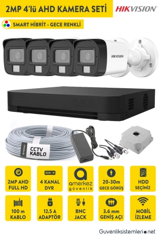 Hikvision 2MP 4 Kameralı AHD Full Set DS-2CE16D0T-EXLPF.DS-7204HGHI-M1C