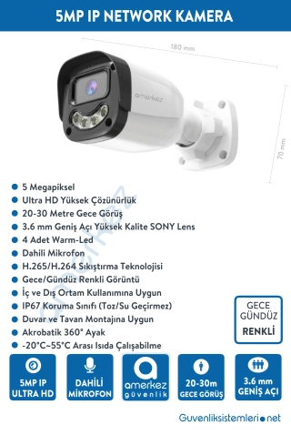 5MP IP Dahili Sesli ve Gece Renkli 4 Kameralı IP Full Hazır Set | IP-1007-4