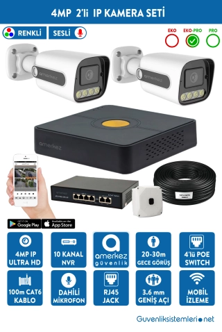 4MP IP Dahili Sesli ve Renkli 2 Kameralı IP Full Hazır Set | IP-5514-2