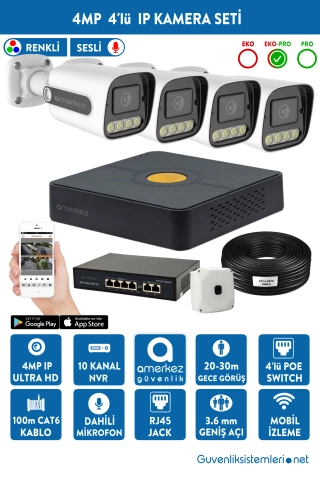 4MP IP Dahili Sesli ve Renkli 4 Kameralı IP Full Hazır Set | IP-5514-4