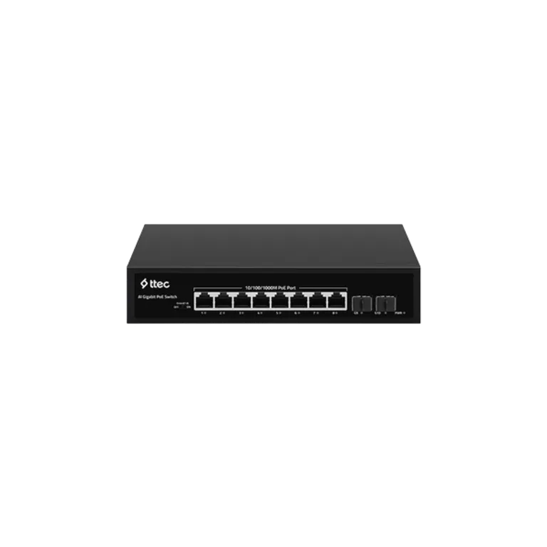 ttec 10120P-2SFP 8 Portlu, 10/100/1000 Gigabit, Tak Çalıştır Switch, 2 SFP, 8 Port PoE+ (120W) (TSS)
