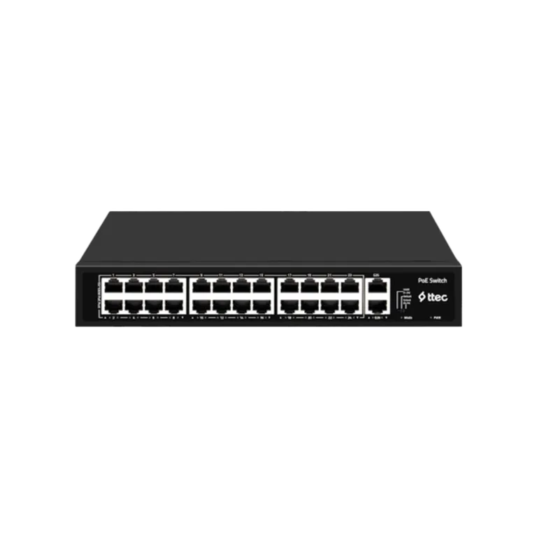 ttec 26300PG 24 Portlu, 10/100 Fast Ethernet, Tak Çalıştır Switch, 2 Gigabit Uplink, 24 Port PoE+ (300W) (TSS)