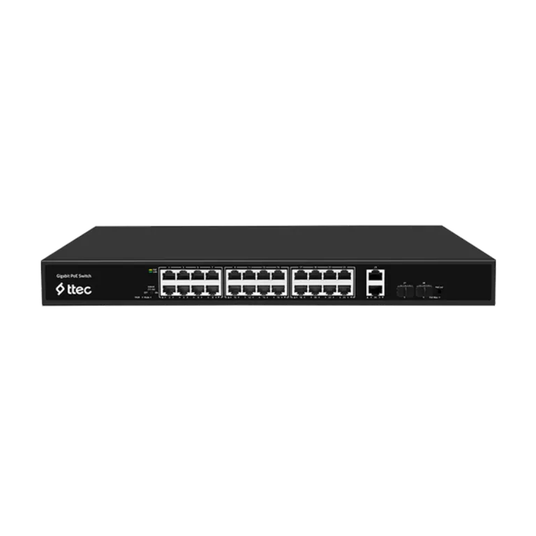 ttec 28400PG-2SFP 24 Portlu, 10/100/1000 Gigabit, Tak Çalıştır Switch, 2 Gigabit Uplink, 2 SFP, 24 Port PoE+ (400W) (TSS)